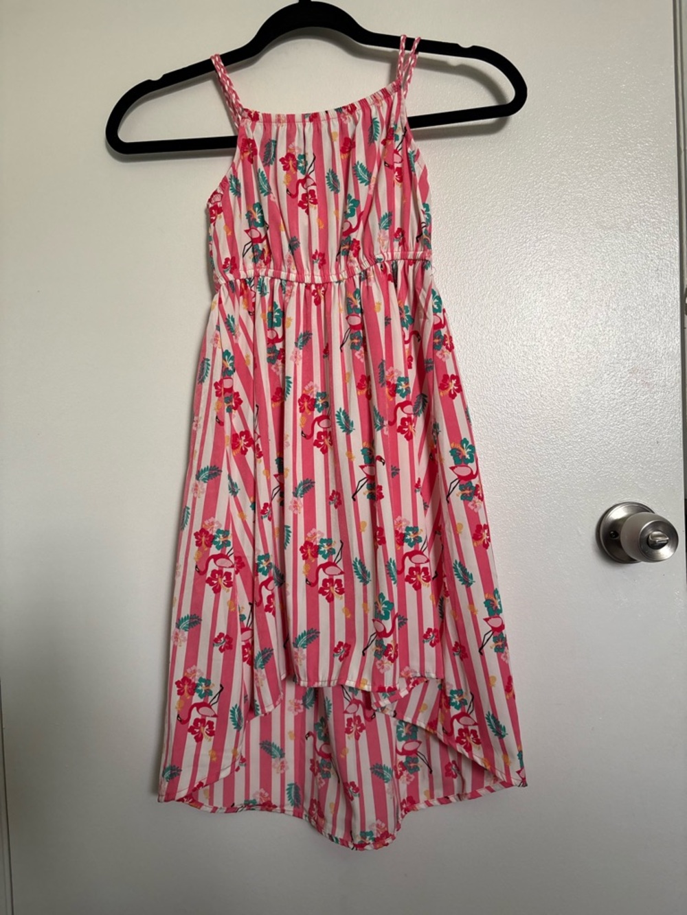 Girls Pink Floral Stripe High-Low Sundress